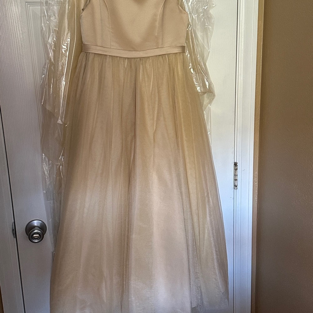 Azazie Champagne Formal Flower Girl Dress w/ train